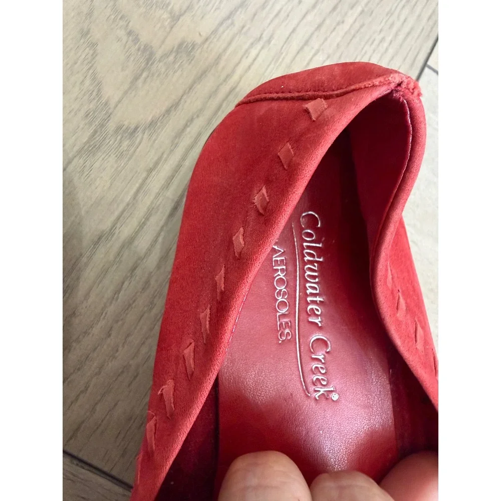 Coldwater Creek by Aerosoles Red Suede Ballet Flats Bow Tassel Slip On Shoes 6